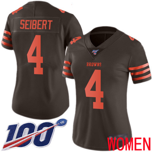 Cleveland Browns Austin Seibert Women Brown Limited Jersey #4 NFL Football 100th Season Rush Vapor Untouchable